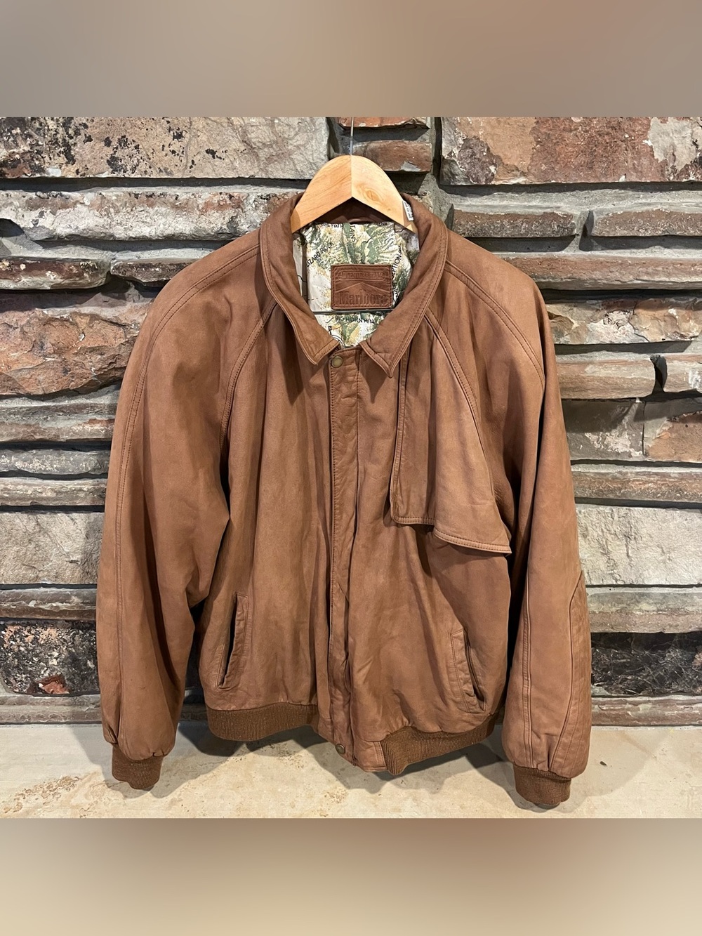 Vintage Marlboro Adventure Team Brown Leather Bomber Jacket and Gloves